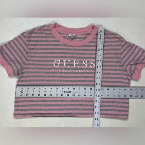 Guess Striped Crop T-shirt Women Small Pink Gray Short Sleeve - Picture 5 of 5